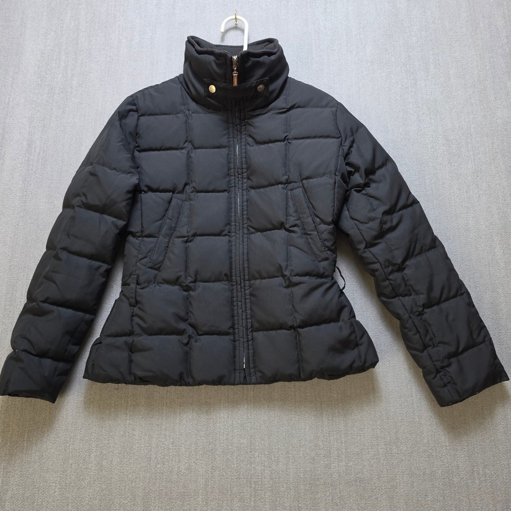 Comma Puffer Down Jacket Women Size 36 Black Quilted Full Zip Collar Padded